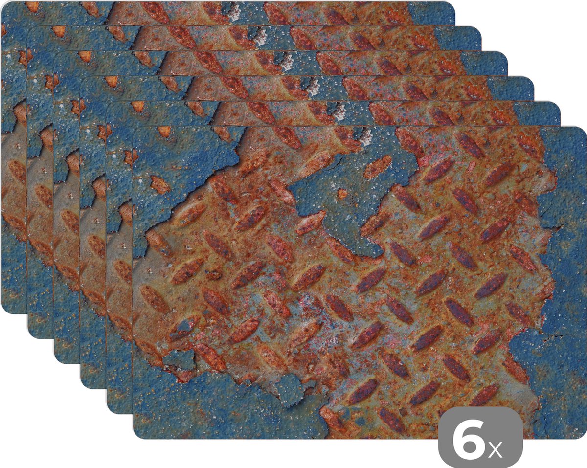 Placemat - Placemats kunststof - Roest - Diamantplaat - Beton - 45x30 cm - 6 stuks - Hittebestendig - Anti-Slip - Onderlegger - Afneembaar