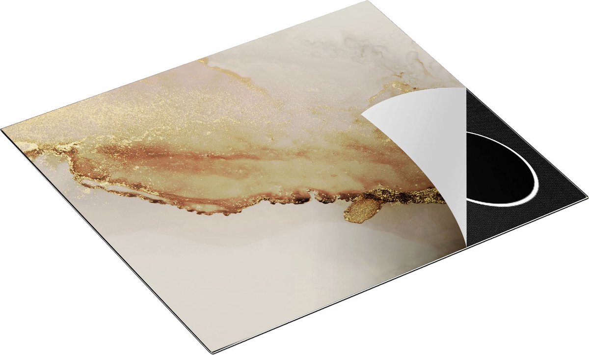 Chefcare Inductie Beschermer Abstracte Kunst - Bruin Goud Marmer - 60x52 cm - Afdekplaat Inductie - Kookplaat Beschermer - Inductie Mat