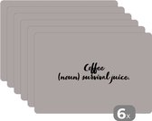 Placemat - Placemats kunststof - Koffie definitie - Coffee (noun) survival juice - Woordenboek - Quotes - Spreuken - 45x30 cm - 6 stuks - Hittebestendig - Anti-Slip - Onderlegger - Afneembaar