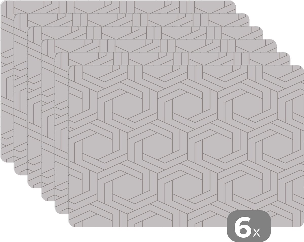 Placemats - Patronen - Design - Lijn - Zwart - Wit - Placemat - 45x30 cm - 6 stuks