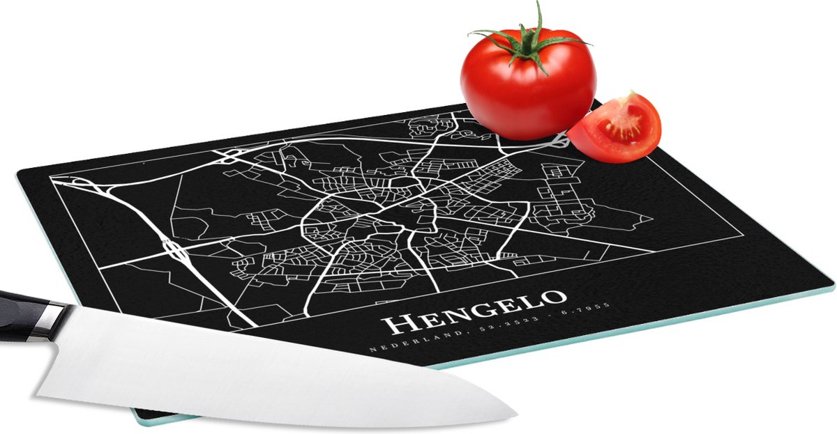Glazen Snijplank - 28x20 - Hengelo - Stadskaart - Kaart - Plattegrond - Snijplanken Glas