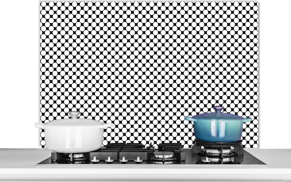 Spatscherm - Patronen - Stippen - Keuken - Zwart - Wit - 100x65 cm - Spatwand