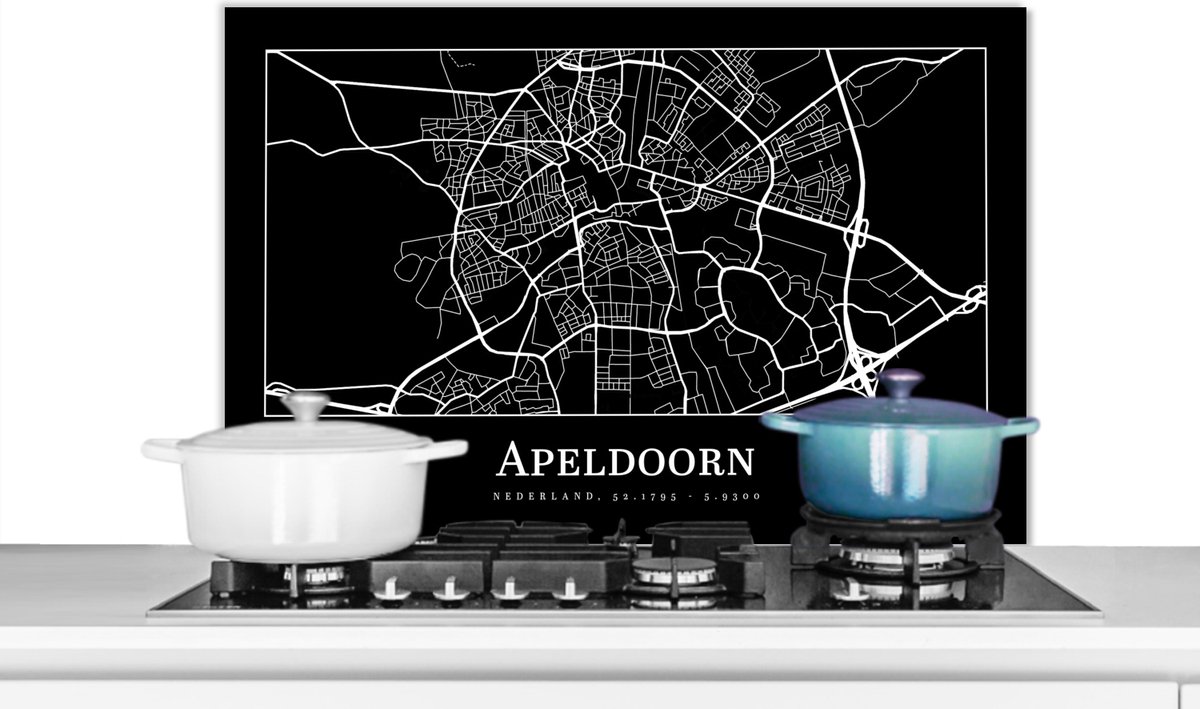 KitchenYeah Spatscherm keuken 90x60 cm Kookplaat achterwand Apeldoorn Stadskaart Plattegrond Kaart Muurbeschermer Spatwand fornuis Hoogwaardig aluminium