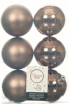 12x stuks kunststof kerstballen walnoot bruin 8 cm - Mat/glans - Onbreekbare plastic kerstballen