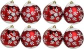 8x stuks gedecoreerde kerstballen rood kunststof diameter 8 cm - Kerstboom versiering