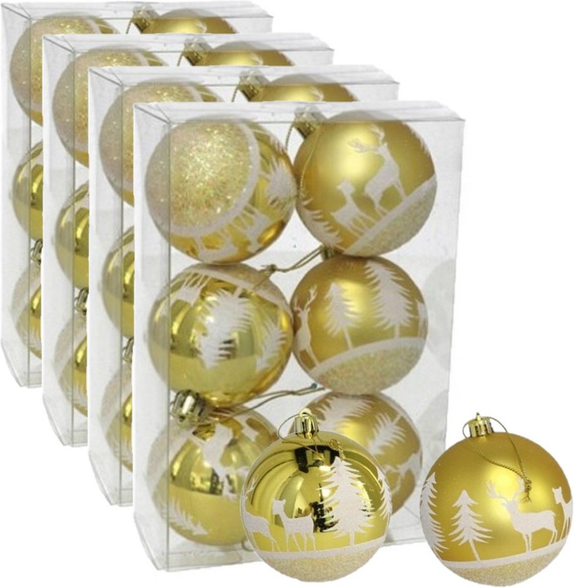 24x stuks gedecoreerde kerstballen goud kunststof diameter 6 cm - Kerstboom versiering