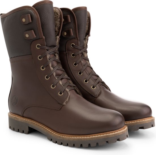 Travelin Holm - Heren Enkellaarzen - Leren veterboots - wol gevoerd - Donkerbruin leer - Maat 48