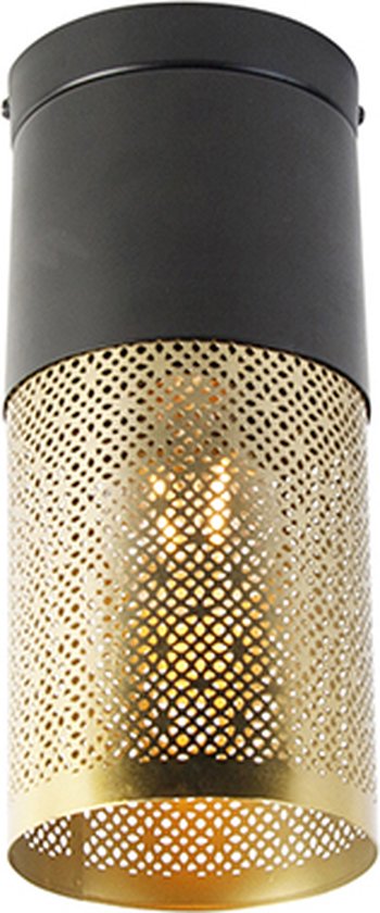 QAZQA raspi - Industriele Plafondlamp - 1 lichts - Ø 12.5 cm - Zwart Goud - Industrieel - Woonkamer | Slaapkamer | Keuken