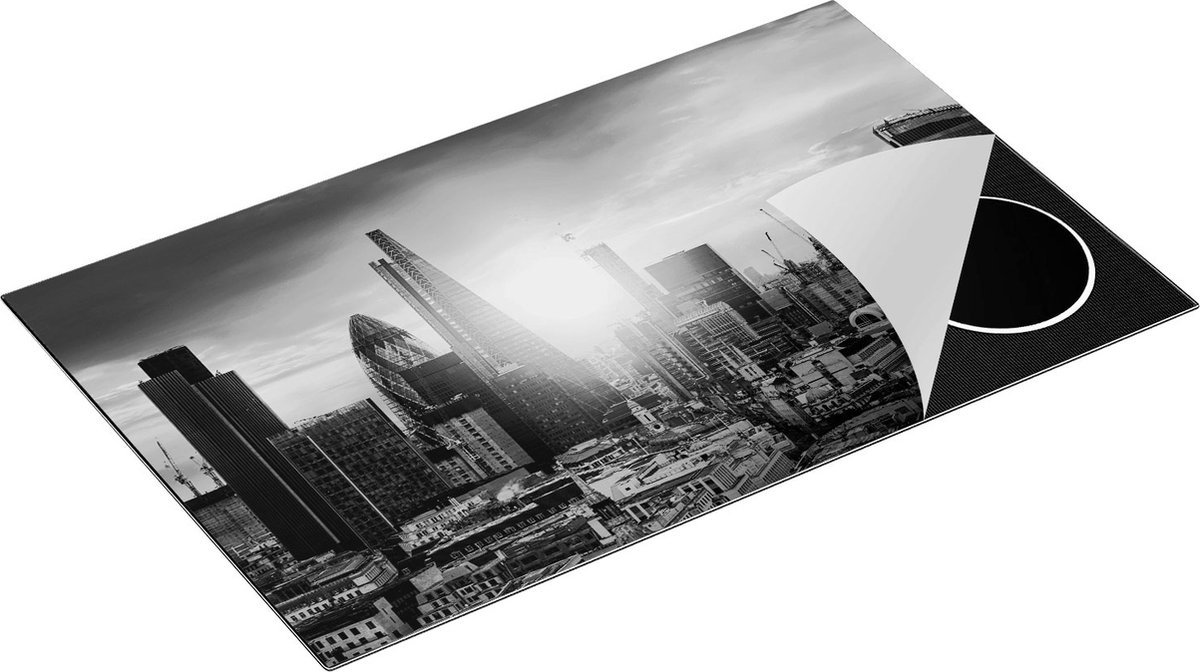 Chefcare Inductie Beschermer Londen Stad bij Zonsopgang - Zwart Wit - 85x50 cm - Afdekplaat Inductie - Kookplaat Beschermer - Inductie Mat