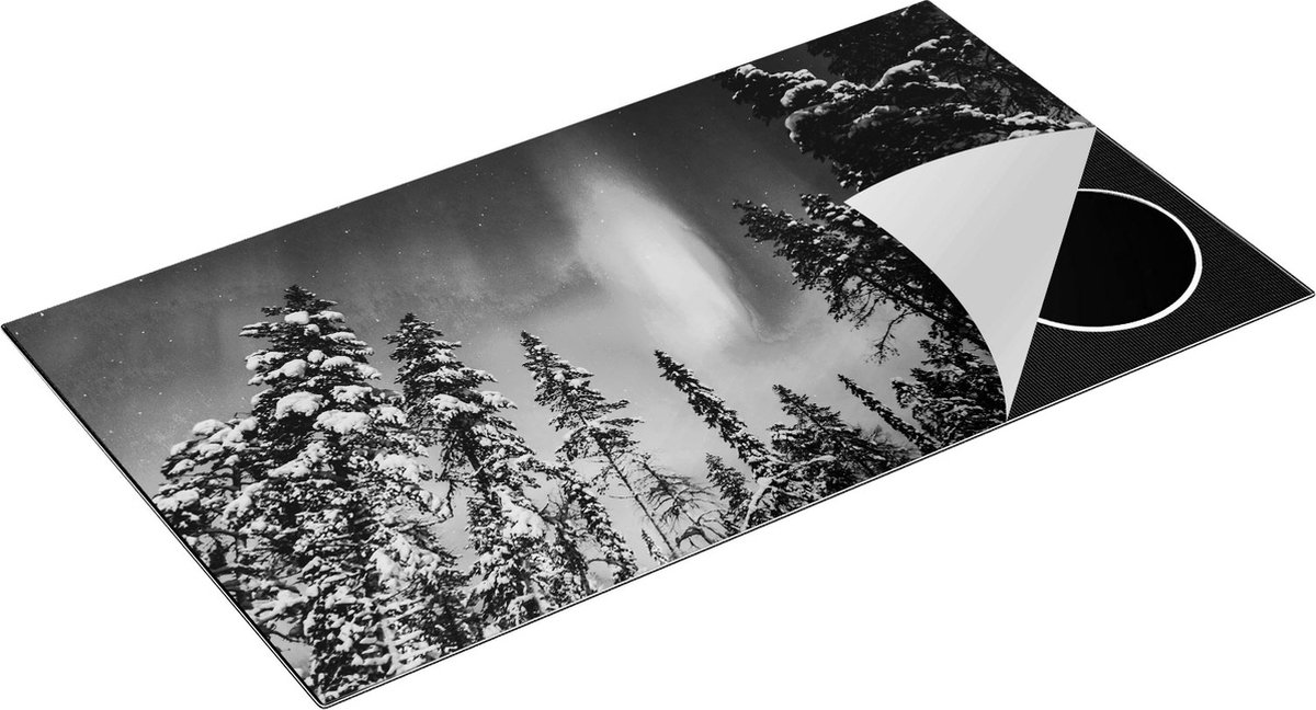 Chefcare Inductie Beschermer Noorderlicht in de Bossen van Noorwegen - Zwart Wit - 95x55 cm - Afdekplaat Inductie - Kookplaat Beschermer - Inductie Mat