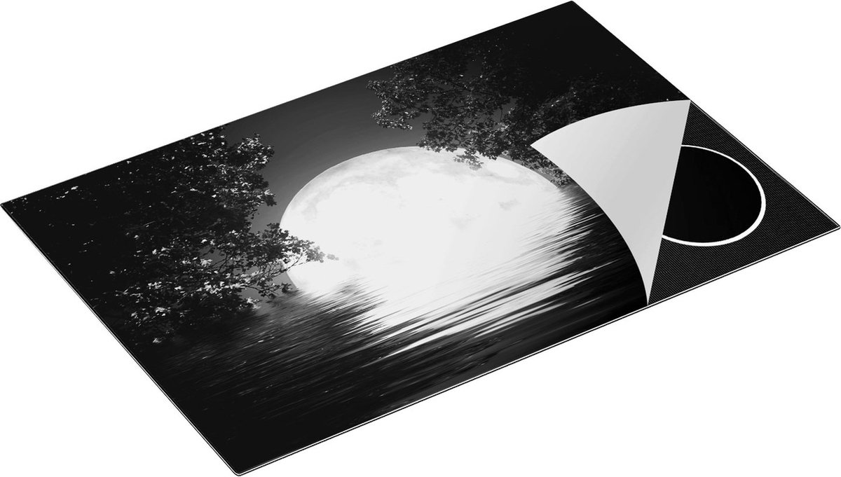 Chefcare Inductie Beschermer Volle Maan in het Water - Zwart Wit - 78x52 cm - Afdekplaat Inductie - Kookplaat Beschermer - Inductie Mat