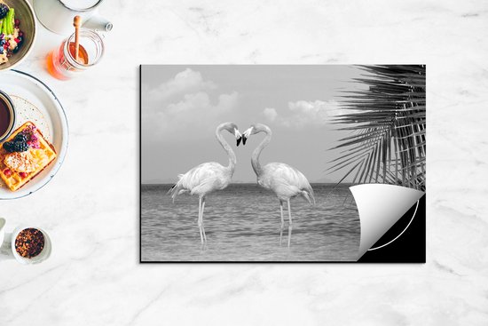 Chefcare Inductie Beschermer Twee Flamingo's in een Hart Vorm in het Water - Zwart Wit - 75x50 cm - Afdekplaat Inductie - Kookplaat Beschermer - Inductie Mat