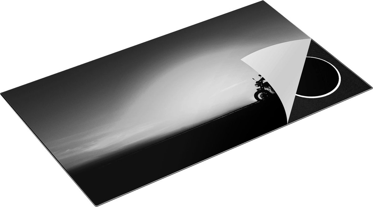 Chefcare Inductie Beschermer Silhouet van een Motor bij Zonsondergang - Zwart Wit - 89,6x51,6 cm - Afdekplaat Inductie - Kookplaat Beschermer - Inductie Mat