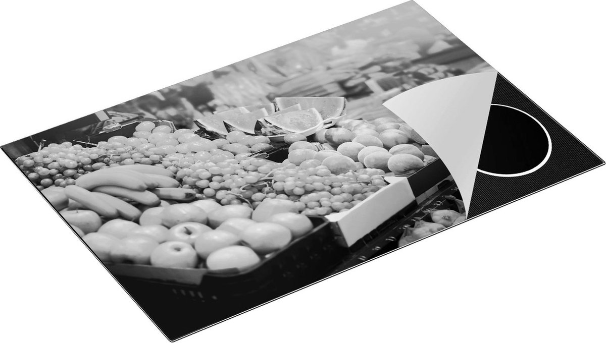 Chefcare Inductie Beschermer Vers Fruit op de Markt - Zwart Wit - 83x51,5 cm - Afdekplaat Inductie - Kookplaat Beschermer - Inductie Mat