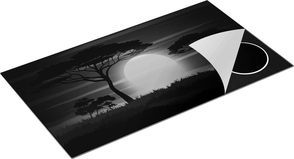 Chefcare Inductie Beschermer Zonsondergang in de Savanne - Abstract - Zwart Wit - 95x50 cm - Afdekplaat Inductie - Kookplaat Beschermer - Inductie Mat