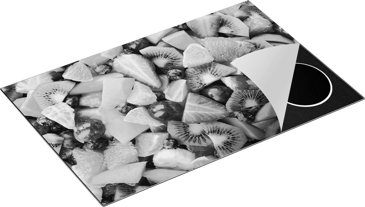 Chefcare Inductie Beschermer Diverse Kleurrijke Fruit Achtergrond - Zwart Wit - 81x52 cm - Afdekplaat Inductie - Kookplaat Beschermer - Inductie Mat