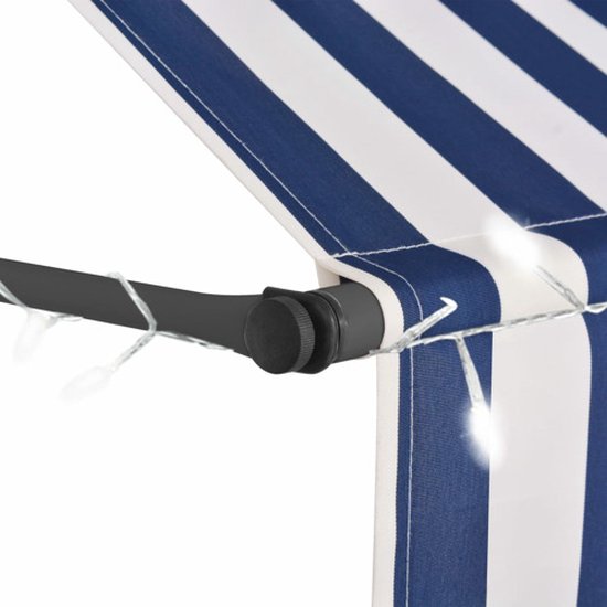 vidaXL - Luifel - handmatig - uitschuifbaar - met - LED - 400 - cm - blauw - en - wit