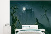 Behang - Fotobehang Illustratie van een vampier kasteel bij nacht - Breedte 300 cm x hoogte 240 cm