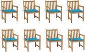 vidaXL Chaises de jardin de vidaXL 8 pièces avec coussins bleus en teck massif