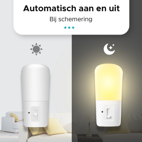 Qumax LED Nachtlampje Stopcontact 2 stuks - Dimbare Nachtlampjes met Sensor - Nachtlampje Babykamer - Nacht Lamp - Dag en Nacht Sensor - Kinderen & Baby - Wit van Qumax — afbeelding 4