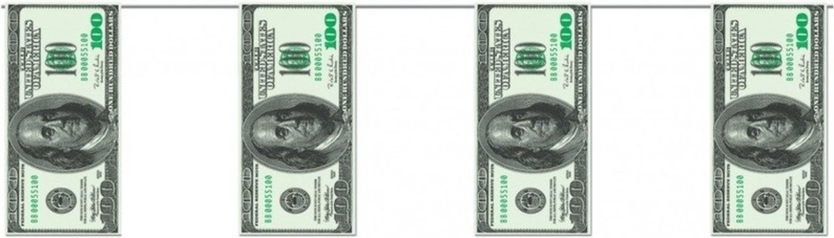 Geld thema feestslinger met dollars - 4 meter - plastic - Rijkdom - USA - Foute party