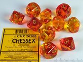 Chessex Gemini Translucent Red-Yellow/gold Dobbelsteen Set (10 stuks)
