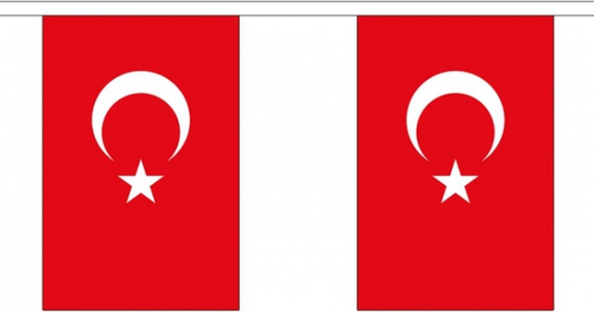 Afbeelding van product Merkloos / Sans marque  2x Buiten vlaggenlijn Turkije 3 meter - Turkse vlag - Supporter feestartikelen - Landen decoratie en versieringen