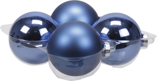 4x Décorations de Noël Boules de Noël bleu (basique) en verre - 10 cm - mat/brillant - Décorations de Décorations pour sapins de Noël