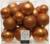 26x stuks kunststof kerstballen cognac bruin (amber) 6-8-10 cm - Onbreekbare plastic kerstballen