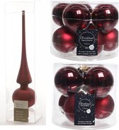 Compleet glazen kerstballen pakket donkerrood glans/mat 32x stuks met piek mat - 20x 6 cm - 12x 8 cm