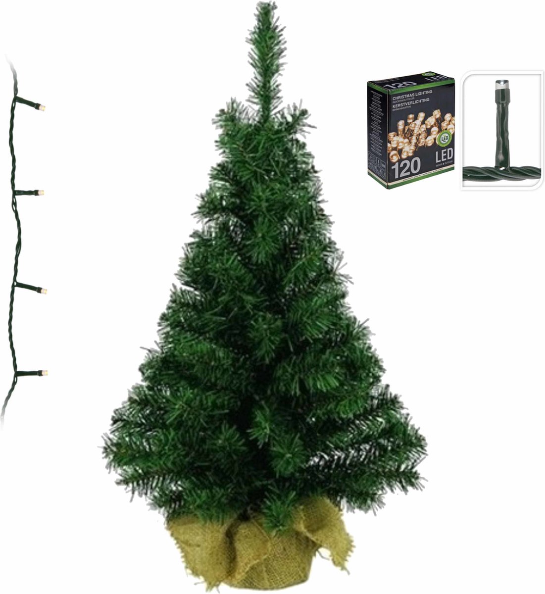 Volle kerstboom 75 cm - 81 takken - met warm witte verlichting - 120 led lampjes - verlicht kunstboompje