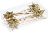 24x Kerststukje onderdelen gouden stekers/instekers met open ster 6 cm - Kerststukje maken - prikkers/instekertjes