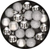 60x stuks kleine kunststof kerstballen zilver 3 cm mat/glans/glitter- Onbreekbare plastic kerstballen - Kerstversiering