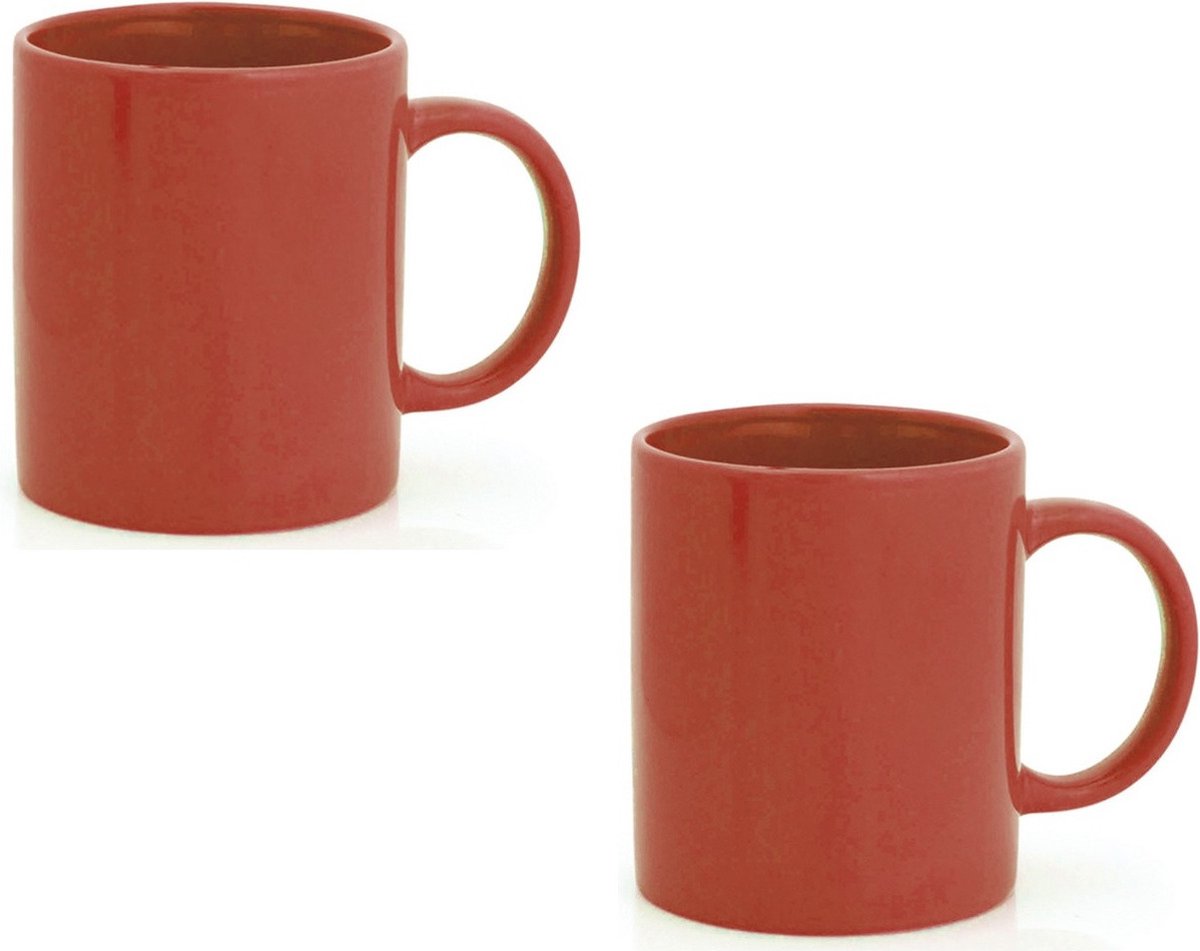 Bellatio Design Koffie mokken/bekers - 12x - keramiek - glans - met oor - rood - 370 ml