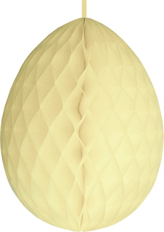 Décoration à suspendre nid d'abeille oeuf de Pâques jaune pastel de papier 30 cm - Ignifuge - Décorations / décorations thème Pâques / Pâques
