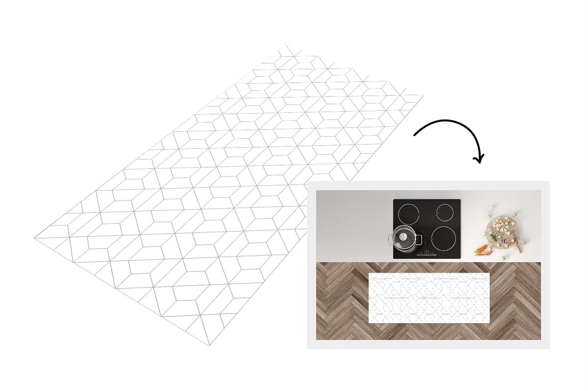 KitchenYeah Keukenloper - Loper keuken - Geometrie - Lijn - Patroon - 120x50 cm - Keukenloper vinyl Multicolor