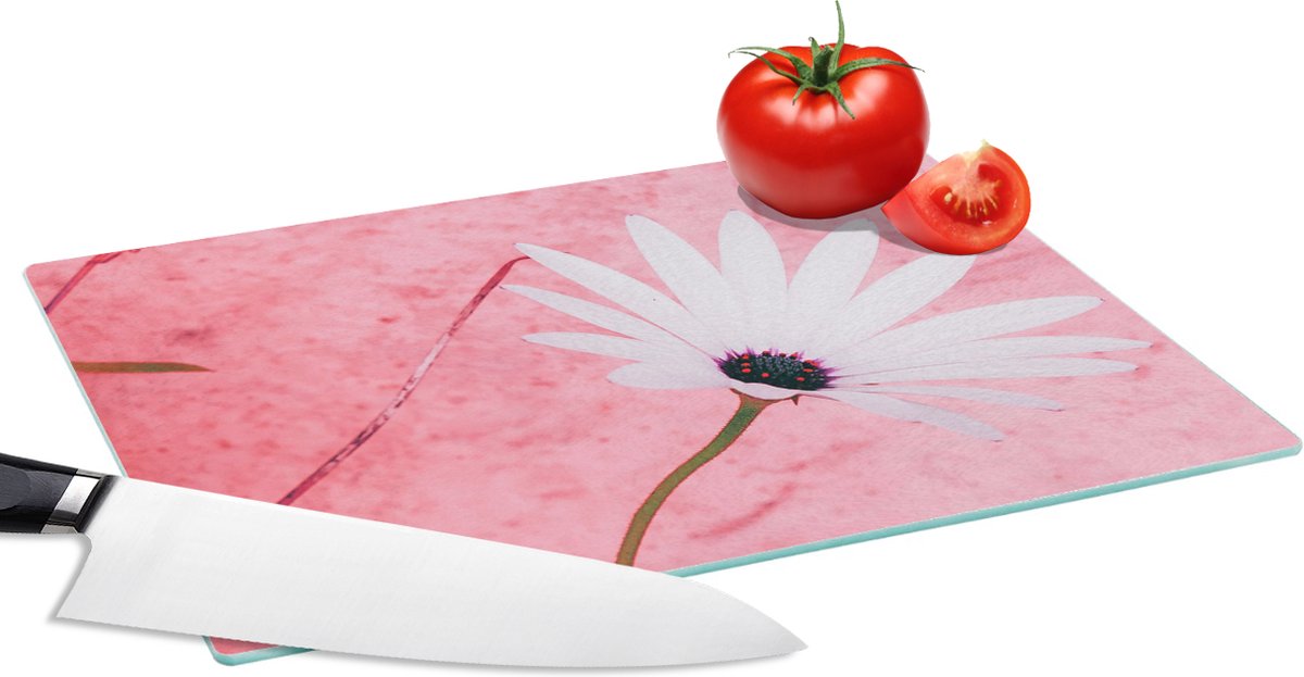 Glazen Snijplank - 28x20 - Bloemen - Roze - Vintage - Snijplanken Glas