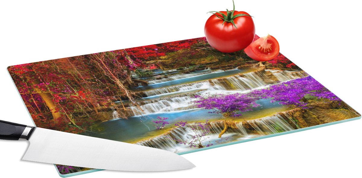 Glazen Snijplank - 39x28 - Waterval - Roze - Bomen - Snijplanken Glas