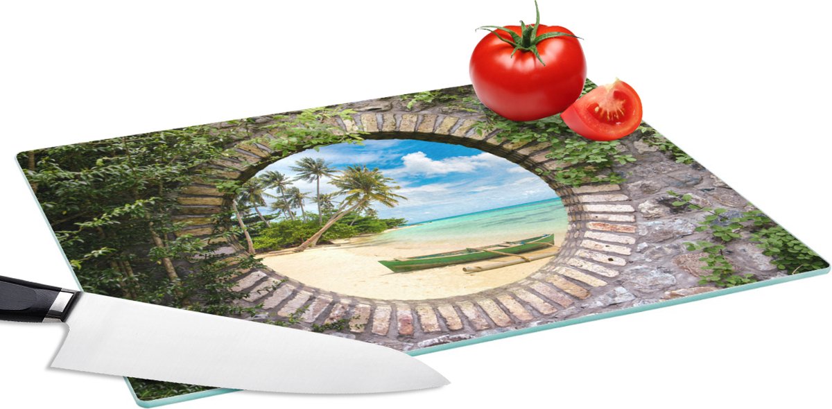 Glazen Snijplank - 39x28 - Strand - Palmboom - Doorkijk - Kano - Snijplanken Glas