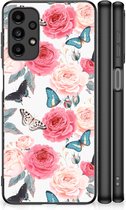 Telefoontas Geschikt voor Samsung Galaxy A13 4G Smartphone Hoesje met Zwarte rand Butterfly Roses