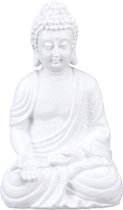 Relaxdays Boeddha beeld - tuinbeeld - zittend - 30 cm - zen-decoratie - polyresin - wit