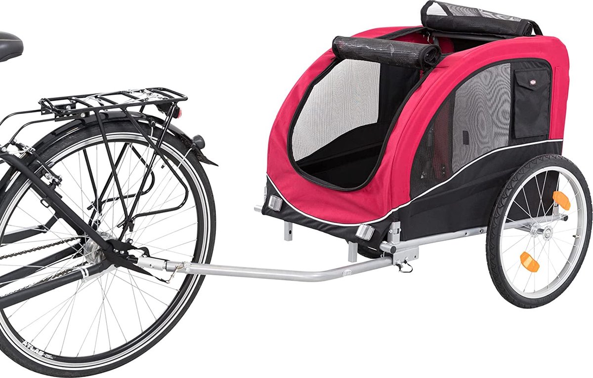 Fietskar - L: 75 × 86 × 80/145 cm, zwart rood - voor uw huisdier of kind - hond kat fietsaanhanger - fiets bagage - bagagefietskar