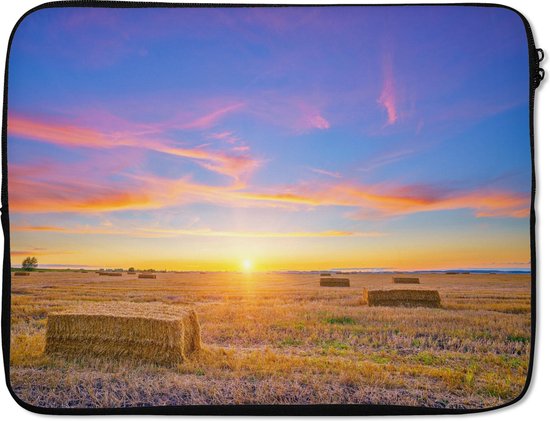 Laptophoes 17 inch - Stro - Zon - Lucht - Landschap - Laptop sleeve - Binnenmaat 41x28 cm - Zwarte achterkant