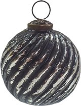Clayre & Eef Kerstbal Ø 7 cm Zwart Zilverkleurig Glas Kerstdecoratie