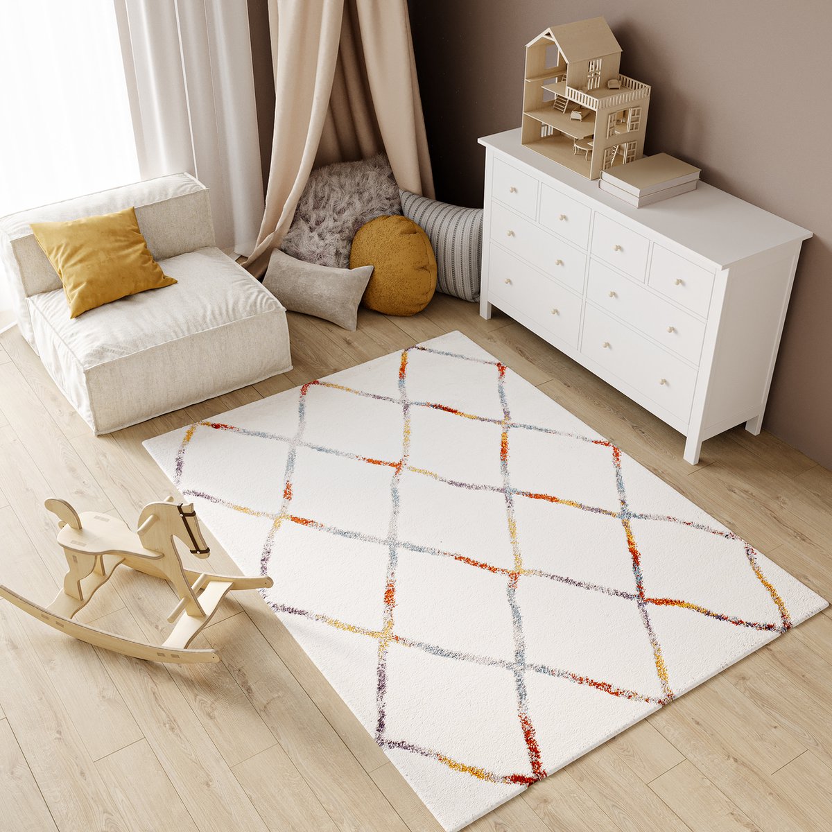 Tapiso Modena Vloerkleed Hoogpolig Shaggy Modern Fluffy Tapijten Kleurrijk
