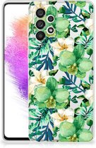 Silicone Back Cover Geschikt voor Samsung Galaxy A73 5G Telefoon Hoesje Orchidee Groen