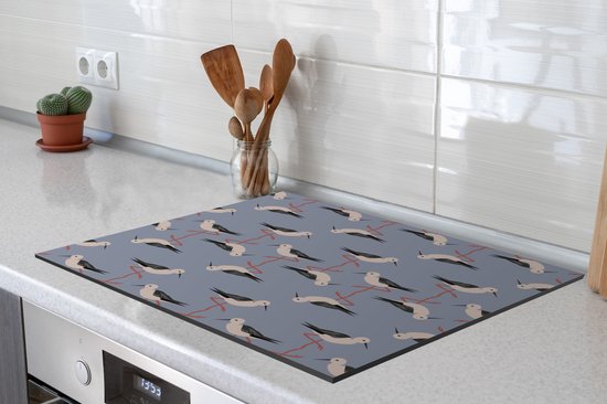 KitchenYeah® Inductie beschermer 59x51 cm - Vogel - Ooievaar - Patroon - Kookplaataccessoires - Afdekplaat voor kookplaat - Inductiebeschermer - Inductiemat - Inductieplaat mat
