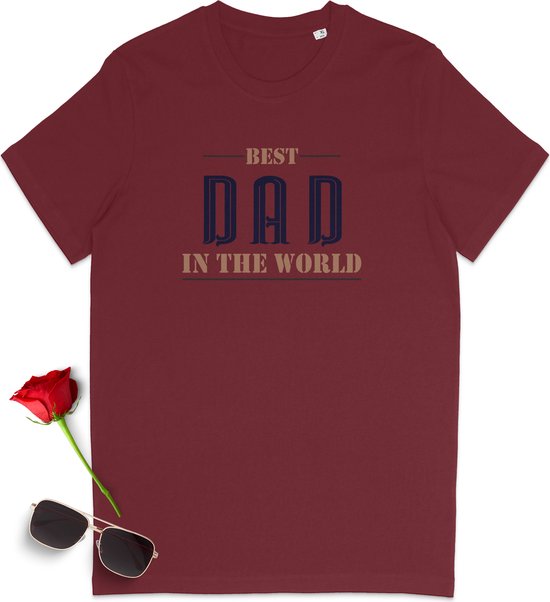 T Shirt Heren - De Beste Vader In De Wereld - Bordeaux Rood - Maat XL
