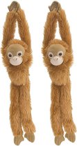 2x stuks pluche bruine Orang Oetan aap/apen knuffel 51 cm - Hangaap jungledieren knuffels - Speelgoed voor kinderen
