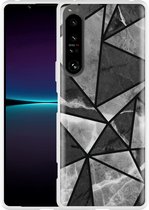 Sony Xperia 1IV Hoesje Polygon Marmer Grijs Designed by Cazy